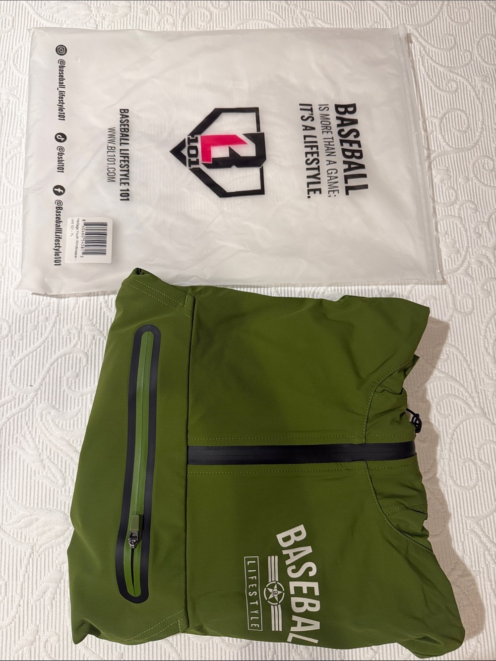 Baseball Lifestyle Kids Olive Green Raincoat with Waterproof Zips YL NWT